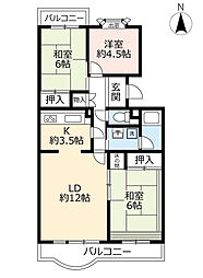 UR都市機構神宮東パークハイツ12号棟 3LDKの間取図画像