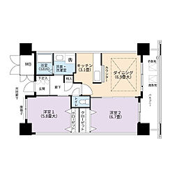 UR都市機構アクシオス千種 2DKの間取図画像