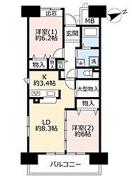 アーバンラフレ鶴舞公園1号棟 2LDKの間取図画像