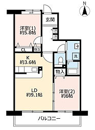UR都市機構アーバンラフレ虹ケ丘西5号棟 2LDKの間取図画像