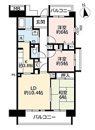UR都市機構アーバンラフレ星ケ丘11号棟 3LDKの間取図画像
