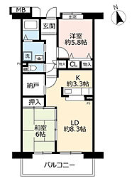 UR都市機構アーバンラフレ虹ケ丘南7号棟 2LDKの間取図画像