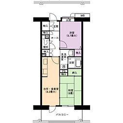 UR都市機構アーバンラフレ虹ケ丘南2号棟 2DKの間取図画像