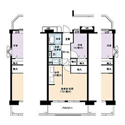 UR都市機構アーバンラフレ虹ケ丘南5号棟 1LDKの間取図画像