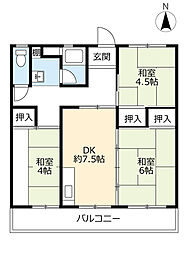 UR都市機構中央台団地209棟 3DKの間取図画像