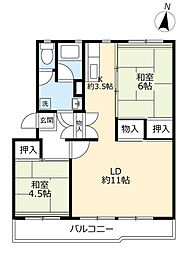 UR都市機構岩成台西団地608棟 2LDKの間取図画像