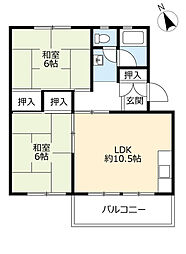 UR都市機構藤山台団地363棟 2LDKの間取図画像