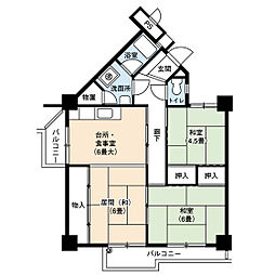 UR都市機構高座台団地104号棟 2LDKの間取図画像