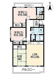 UR都市機構リバピア中央台2号棟 3LDKの間取図画像