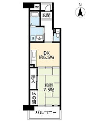 UR都市機構リバピア中央台2号棟 1DKの間取図画像