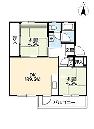 UR都市機構藤山台団地352棟 2DKの間取図画像