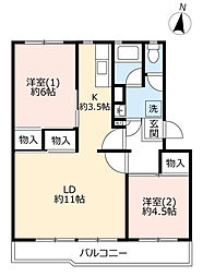 UR都市機構岩成台西団地608棟 2LDKの間取図画像