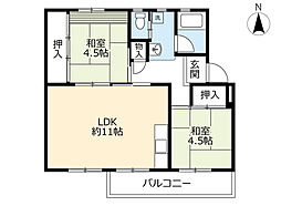 UR都市機構藤山台団地112棟 2LDKの間取図画像