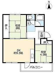 UR都市機構中央台団地209棟 2DKの間取図画像