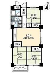 UR都市機構高座台団地102号棟 3LDKの間取図画像