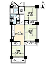 UR都市機構高座台団地104号棟 3DKの間取図画像