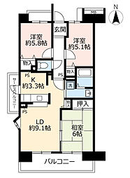 コンフォール城山8号棟 3LDKの間取図画像