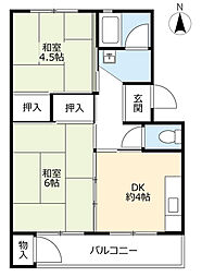 UR都市機構中央台団地209棟 2DKの間取図画像