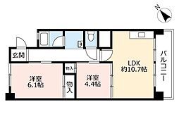 UR都市機構尾上団地6号棟 2LDKの間取図画像