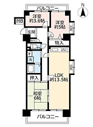 UR都市機構アーバンラフレ志賀2号棟 3LDKの間取図画像