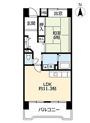 UR都市機構アーバンラフレ志賀12号棟 1LDKの間取図画像