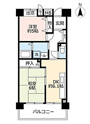 UR都市機構アーバンラフレ志賀2号棟 2DKの間取図画像