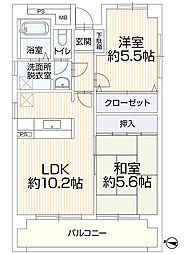 小倉スカイマンション天神島 2LDKの間取図画像