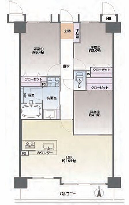 南向きの3LDK!