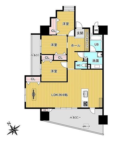 93.38m2の広々3LDK!最上階9階南東向き角部屋で陽当たり+風通し+眺望良好♪