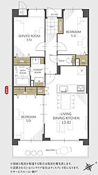 ディアヒルズ小倉井堀けやきが丘弍番館 2SLDKの間取図画像