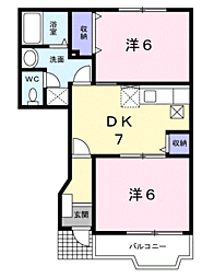 JR小野田線 妻崎駅 徒歩21分の賃貸アパート 1階2DKの間取り