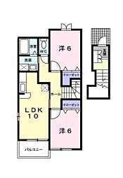 ブリーズ　スクエア　Ａ 2階2LDKの間取り