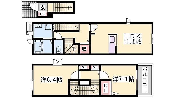 兵庫県姫路市花田町小川(賃貸アパート2LDK・2階・66.95㎡)の写真 その2