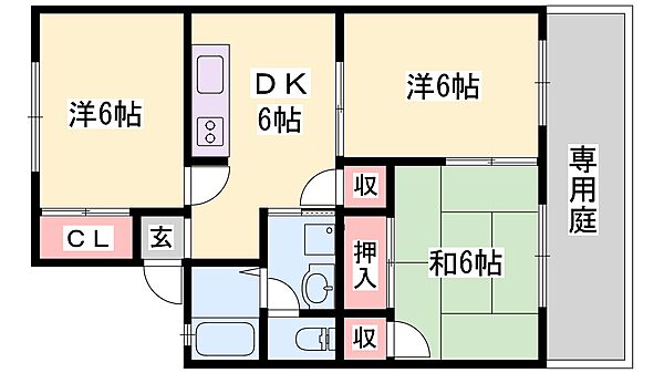 兵庫県姫路市飾磨区阿成鹿古(賃貸アパート3DK・1階・52.99㎡)の写真 その2