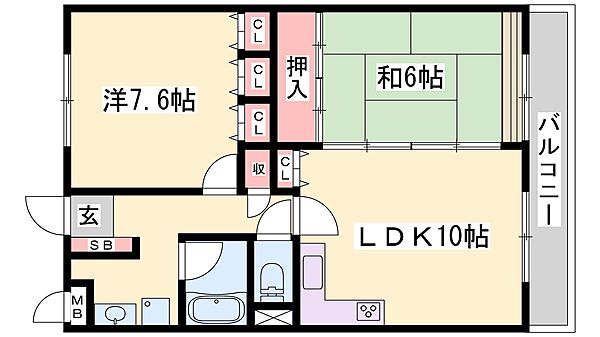 兵庫県姫路市東延末２丁目(賃貸マンション2LDK・5階・56.70㎡)の写真 その2