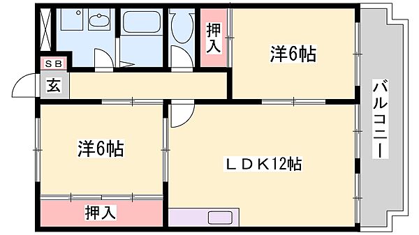 兵庫県加古川市野口町北野(賃貸マンション2LDK・1階・55.84㎡)の写真 その2