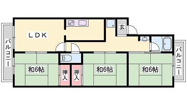 兵庫県加東市多井田(賃貸マンション3LDK・2階・65.19㎡)の写真 その2