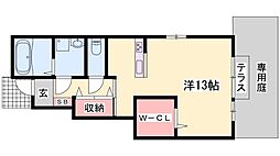 アゼリア大善 1Kの間取図画像