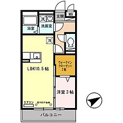 セジュール東阿保A棟 1LDKの間取図画像