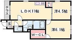 リバーサイドヴィラ西館 2LDKの間取図画像
