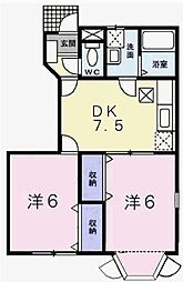 ヴァンヴェールA 2DKの間取図画像