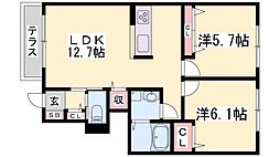 セントリビエ下滝野A棟 2LDKの間取図画像