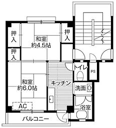 ビレッジハウス小坂1号棟 2Kの間取図画像