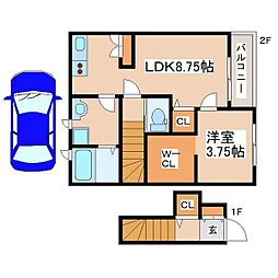 モスフロックス御着 1LDKの間取図画像