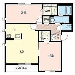 ラヴィアンソレイエ 2LDKの間取図画像