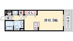パークハイム参番館B ワンルームの間取図画像