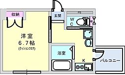 上野西グランハイツB 1Kの間取図画像