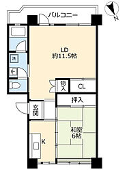 UR周陽二丁目 3階1LDKの間取り