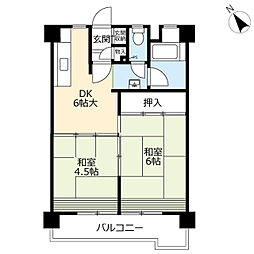 UR都市機構金田一丁目団地6号棟 2DKの間取図画像