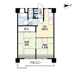 UR都市機構金田一丁目団地5号棟 2DKの間取図画像
